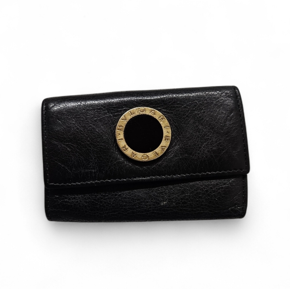 Bvlgari Colore Calf Leather Key Holder Wallet In Black And Gold